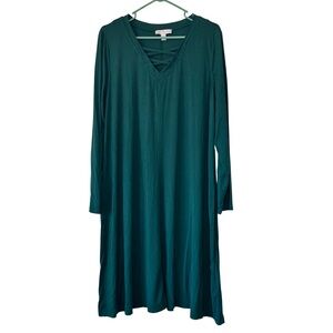 Boutique Dark Green Below Knee Long Sleeve Dress